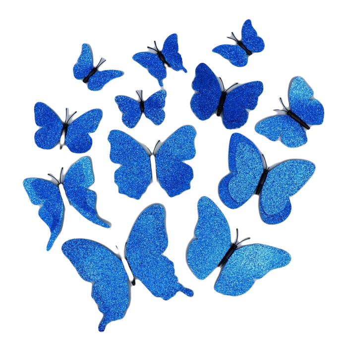 

Магнит пластик "Бабочки двойные крылья - блеск" синий набор 12 шт