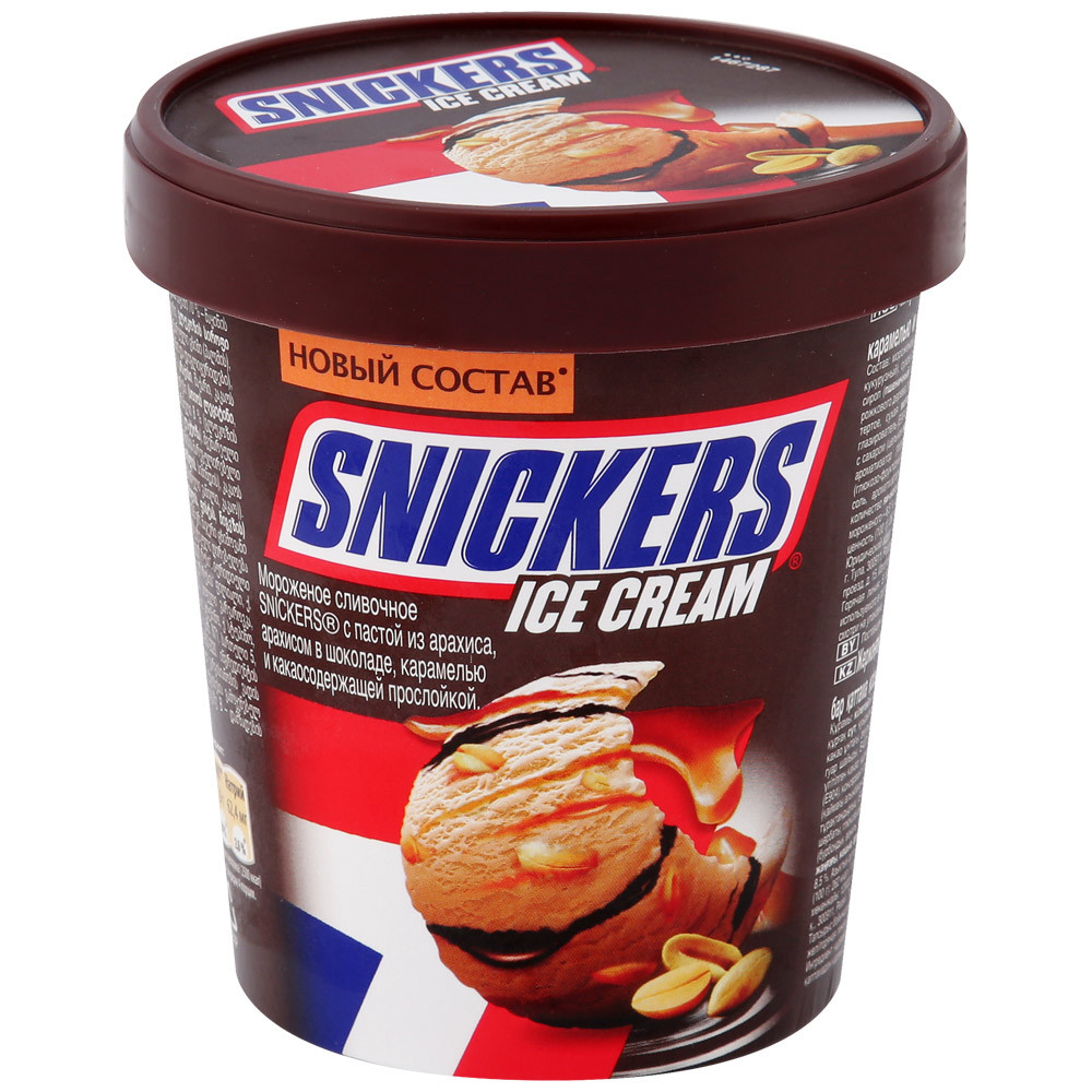 Мороженое Snickers сливочное c пастой из арахиса и карамелью 340 г