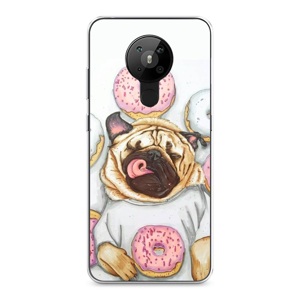 

Чехол на Nokia 5.3 "Счастливый мопс", Розовый;бежевый;коричневый, 123450-1