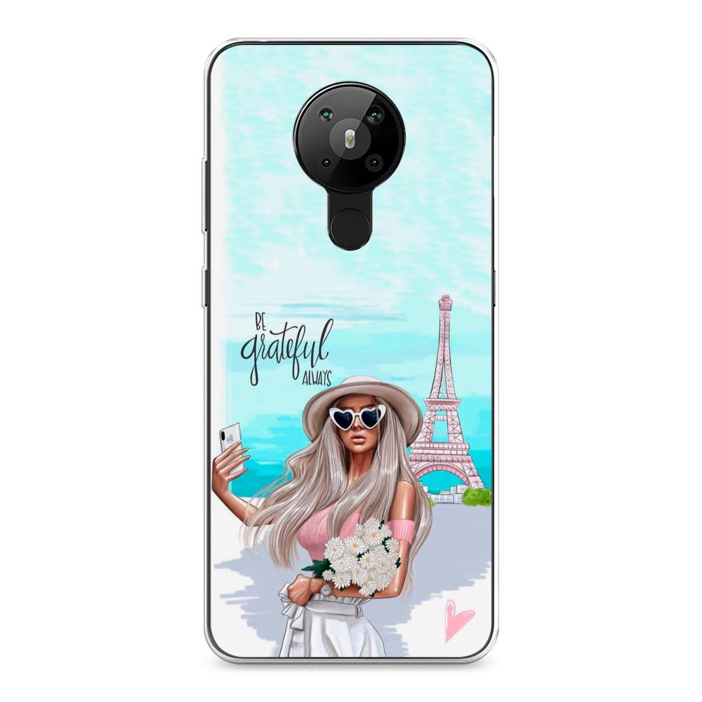 

Чехол на Nokia 5.3 "Селфи Париж", Голубой;бежевый, 123450-6