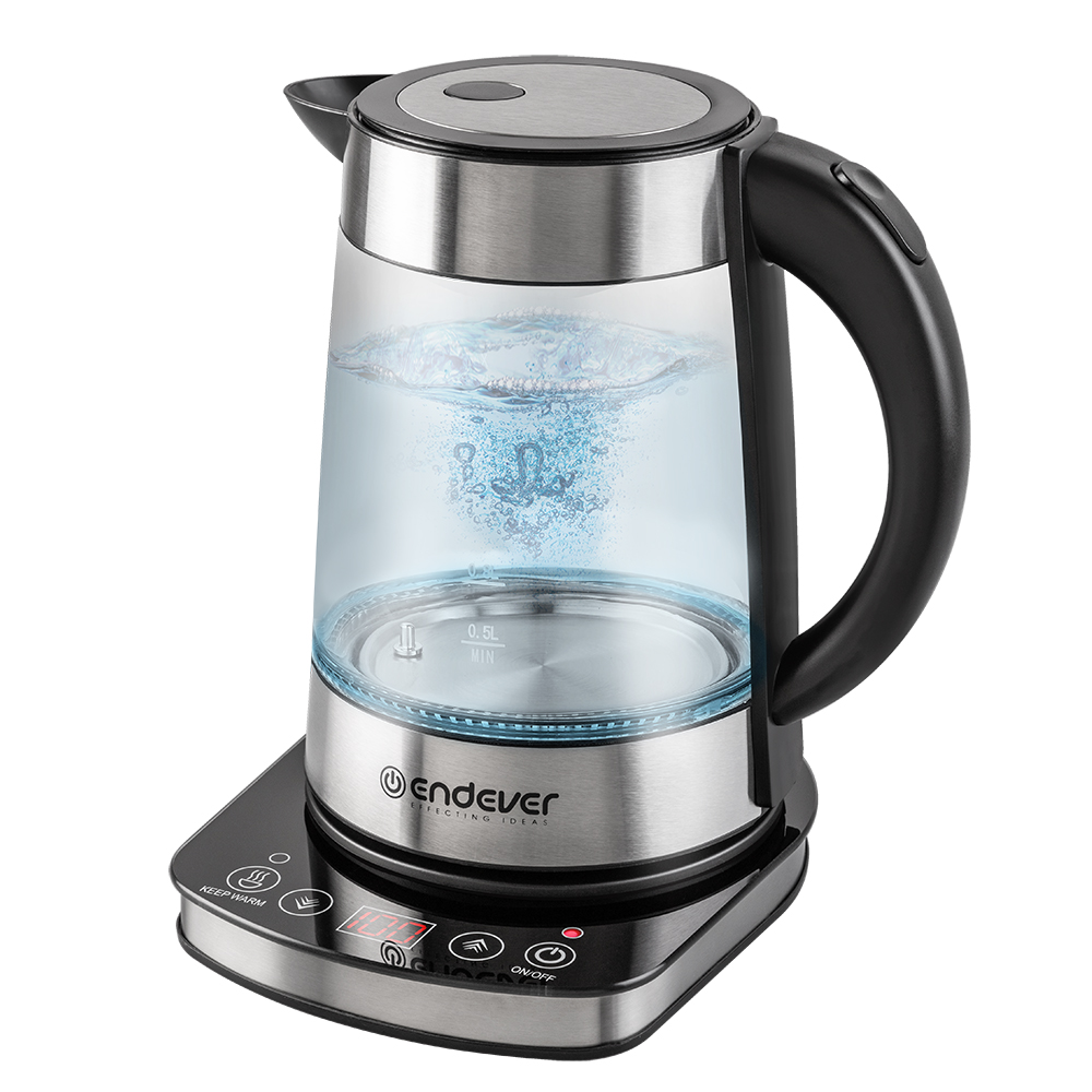 Чайник электрический Endever KR-367G 1.7 л серебристый, черный чайник электрический endever kr 470c 1 8 л фиолетовый