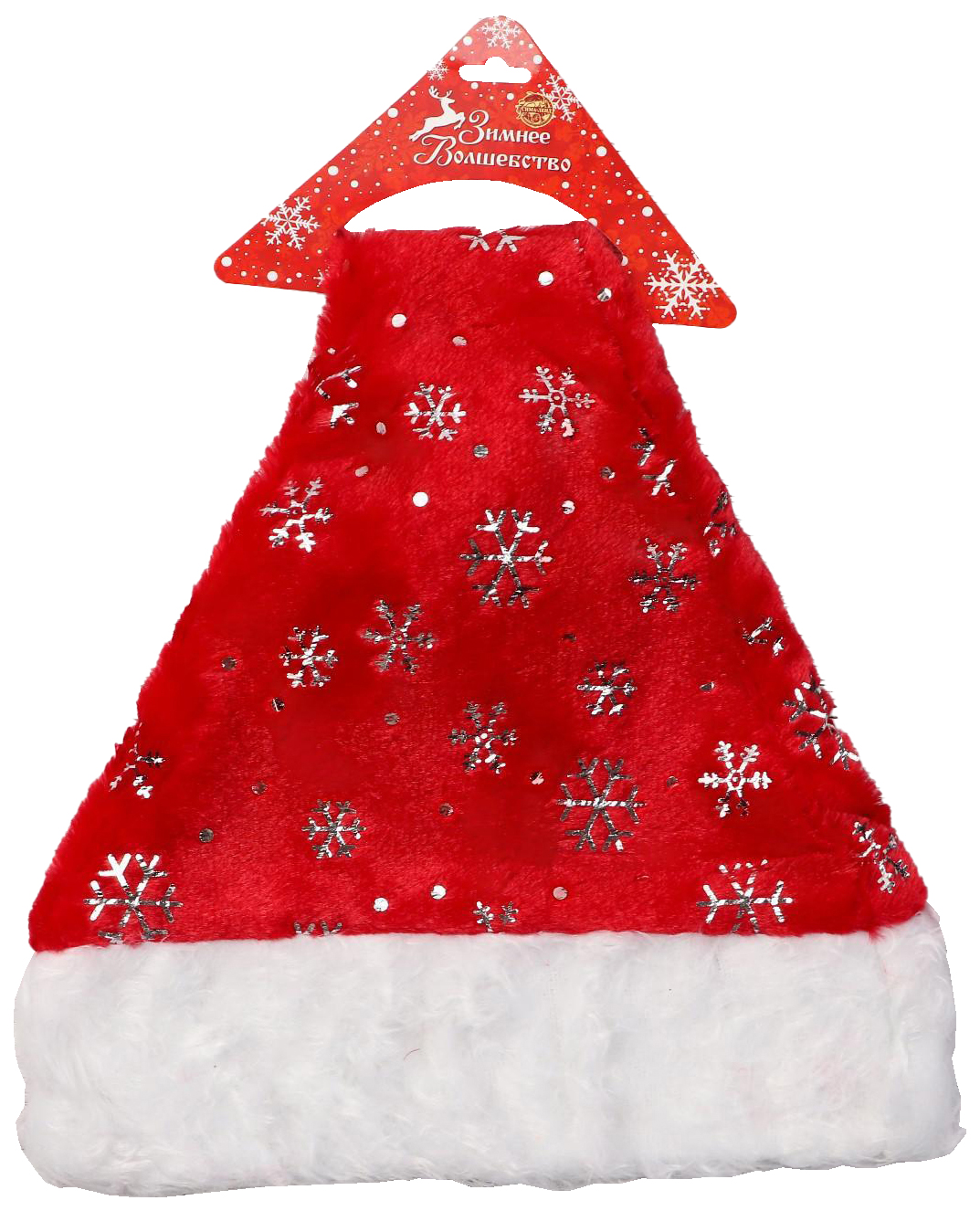 Колпак новогодний Ворс с серебряными снежинками 28х40 см, красный