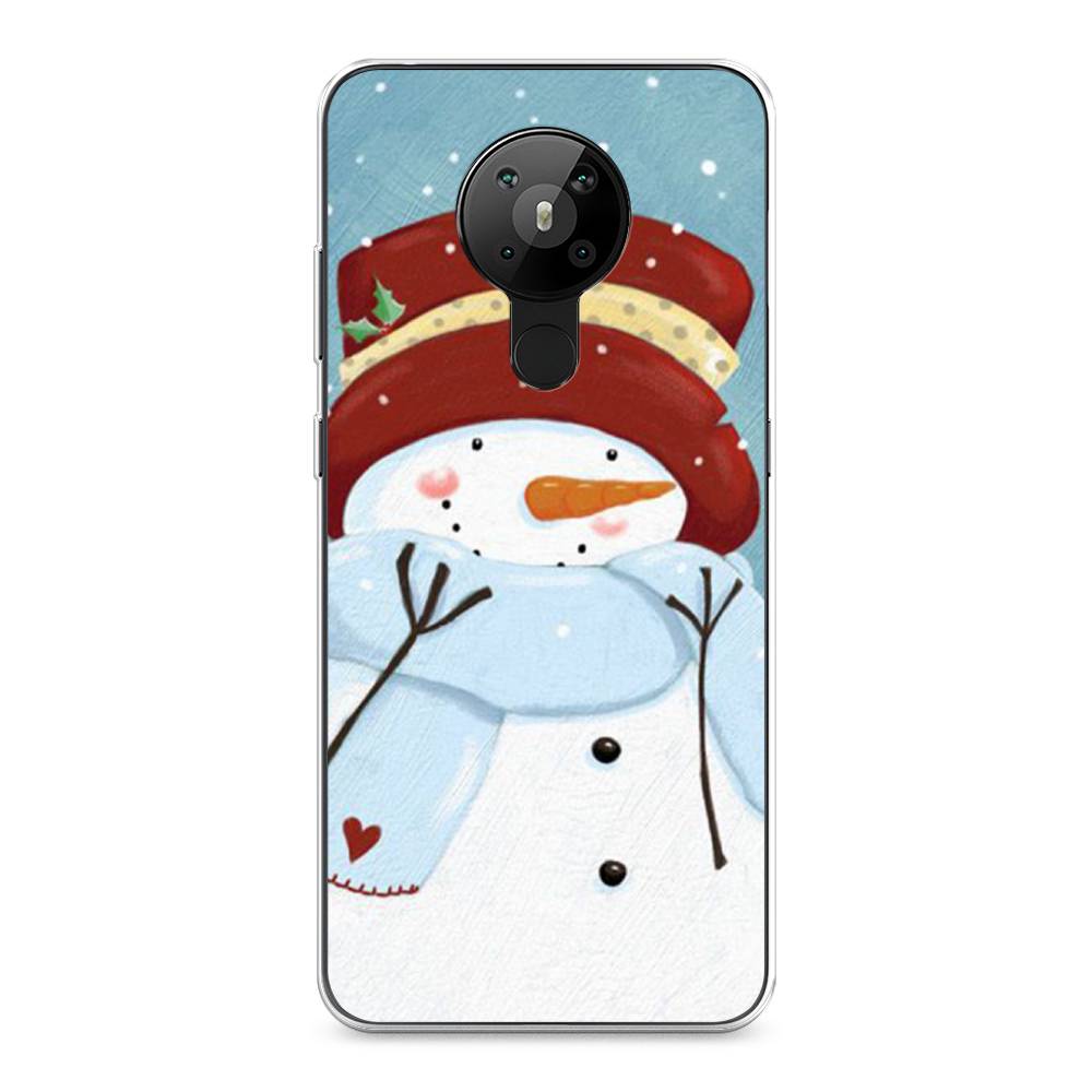 

Чехол на Nokia 5.3 "Застенчивый снеговик", Голубой;белый;красный, 123450-5
