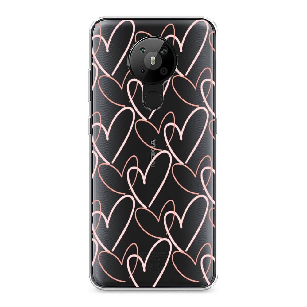

Чехол на Nokia 5.3 "Узор из сердечек", Розовый;бежевый, 123450-6