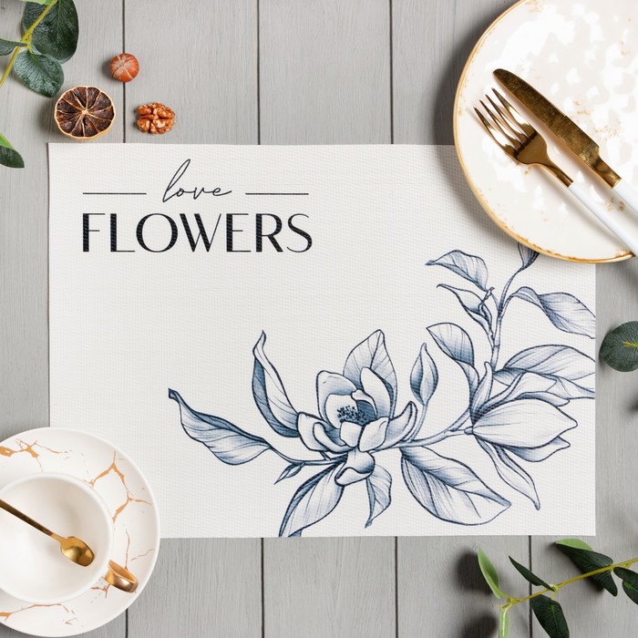 

Салфетка на стол Доляна "Flowers" ПВХ 40*29см, Белый;синий