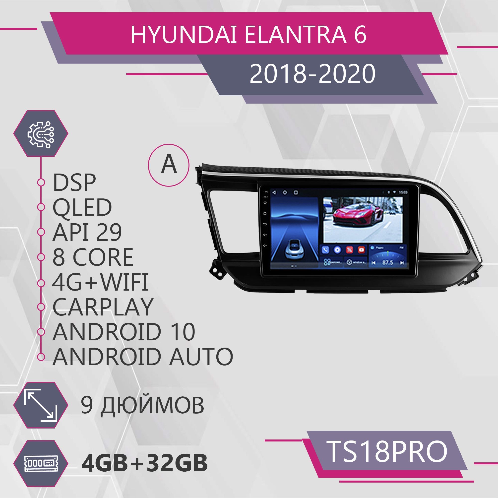 Магнитола Точка Звука TS18Pro для Hyundai Elantra 6 Хендай Элантра 432GB 2din 1999900₽