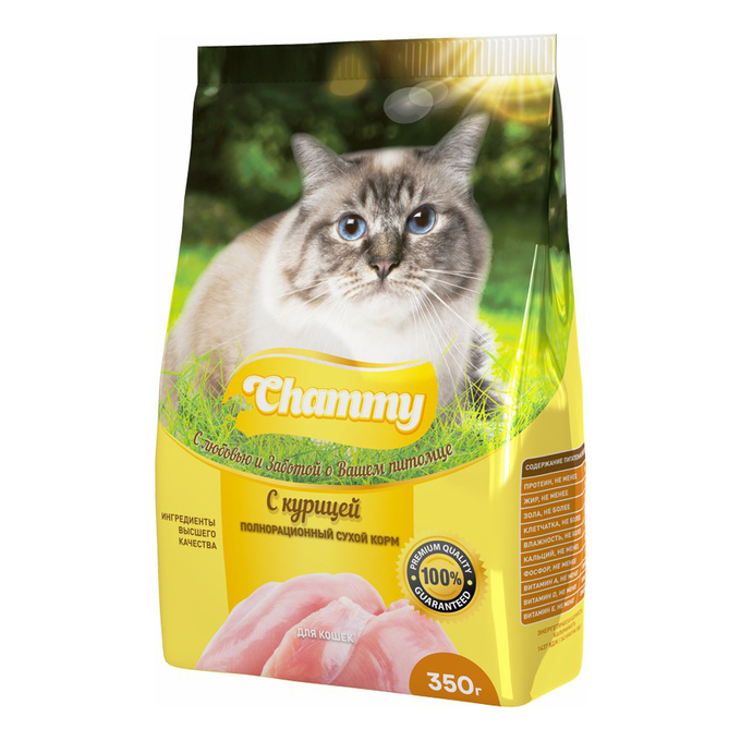 Сухой корм для кошек Chammy, курица, 2 шт по 350 г