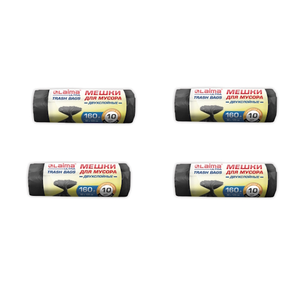 

Пакеты для мусора 160л, Лайма Ultra (90х120см, 30мкм, черные) ПВД, 10шт, 4 уп (607694), Черный