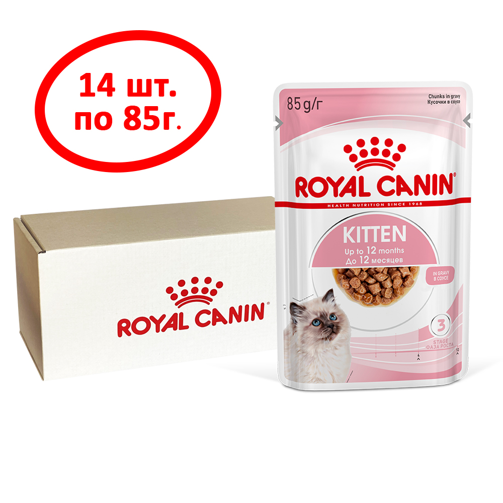 Влажный корм для котят Royal Canin Kitten для всех пород, мясо в соусе, 14 шт по 85 г