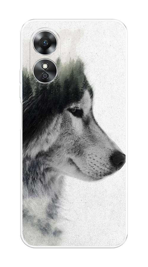 

Чехол на Oppo A17 "Волк лес", Серый;белый, 2512050-1
