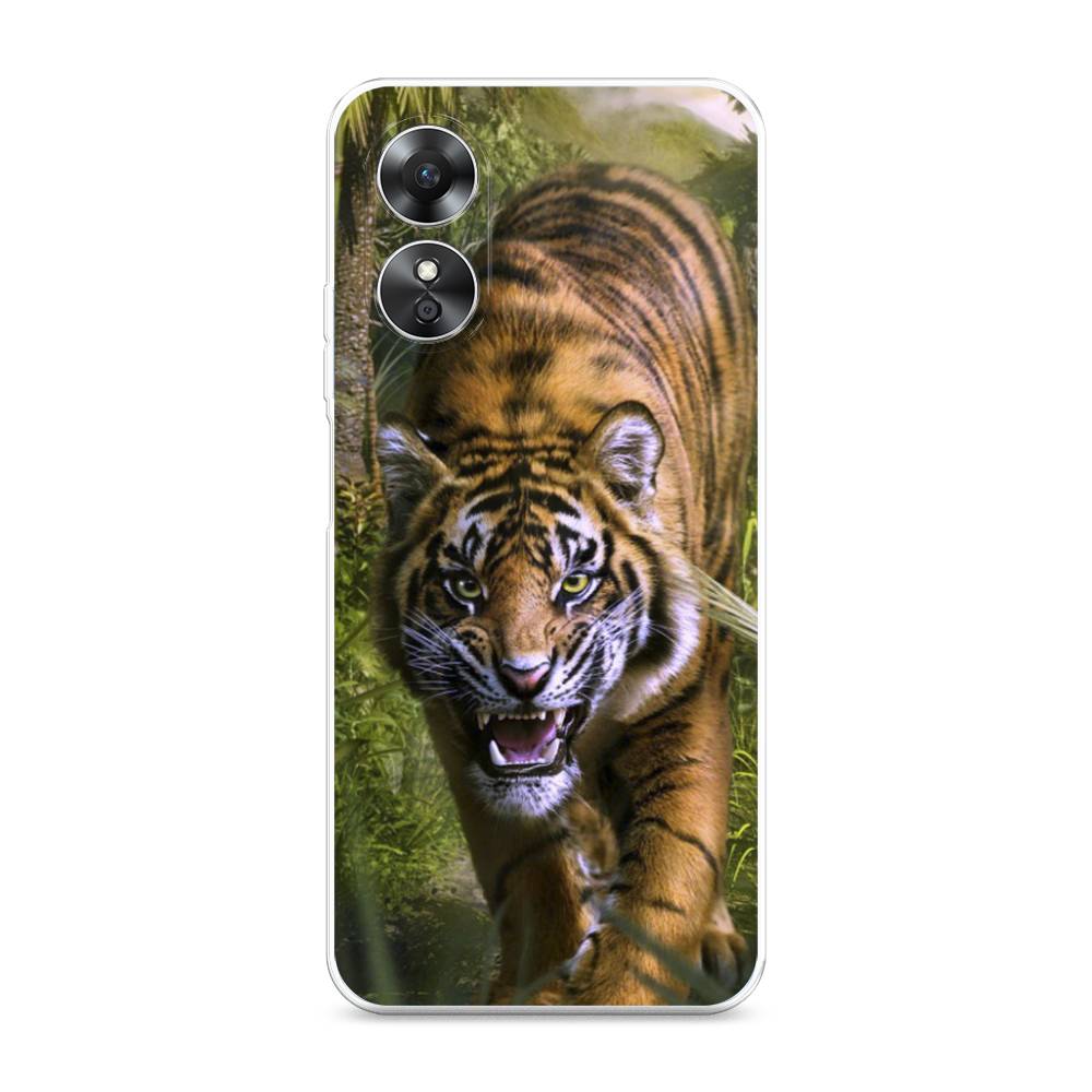 

Чехол для Oppo A17 "Тигр в джунглях 2", Оранжевый;зеленый, 2512050-1