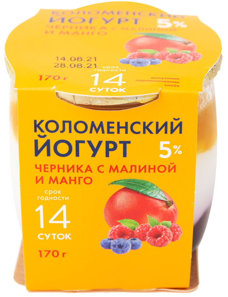 Йогурт Коломенский Черника Малина Манго 5% 170г