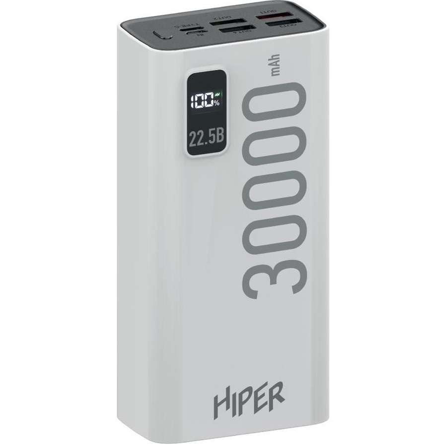 

Внешний аккумулятор Hiper EP 30000 30000mAh 3A QC PD 5xUSB белый, EP 30000