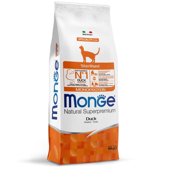 

Сухой корм для кошек Monge Cat Speciality Line Monoprotein Sterilised, утка, 10 кг