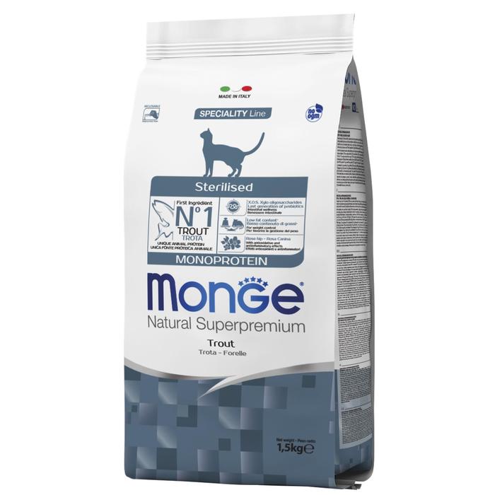 

Сухой корм для кошек Monge Cat Speciality Line Monoprotein Sterilised форель, 1,5 кг