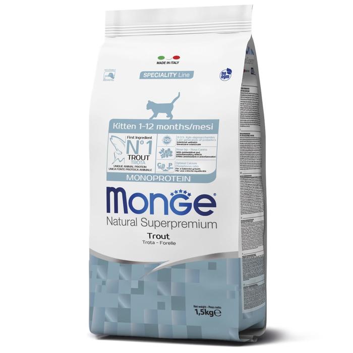 фото Сухой корм для котят monge cat speciality line monoprotein форель, 1,5 кг