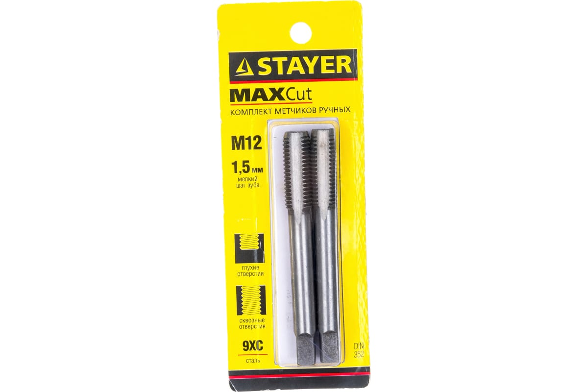 Комплект метчиков Stayer MASTER сталь 9ХС М12х1.5 2 шт 28025-12-1.5-H2