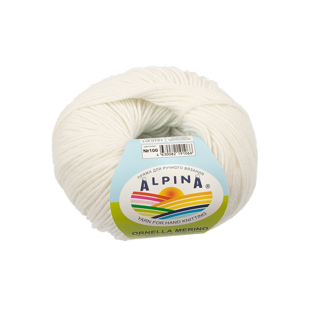 

Alpina Ornella Merino, 100% мериносовая шерсть, 10 шт по 50 г, 125 м, 100 белый