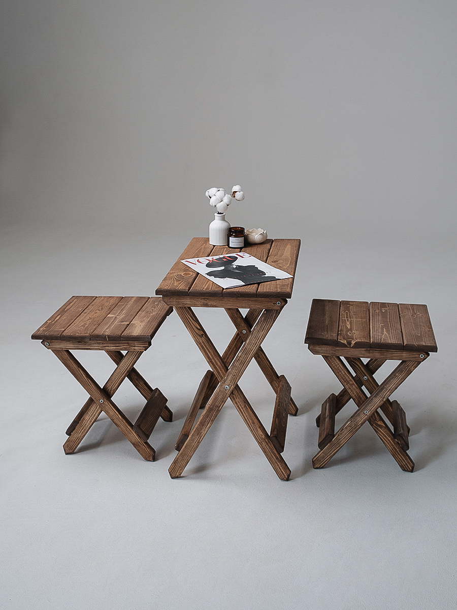 Комплект деревянный стол и табуретки для бани и дачи SOGO SKLSTOLMALTAB2-DYB