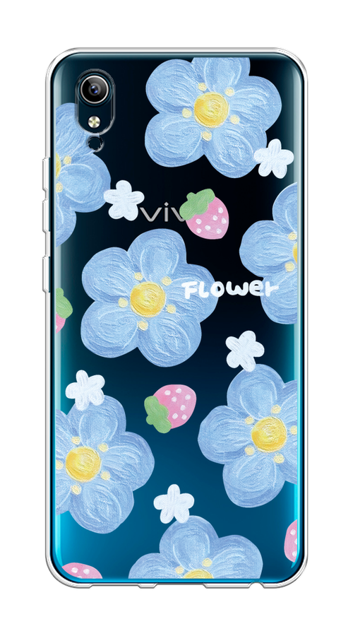

Чехол на Vivo Y91c/Y1s "Цветы и клубники", Прозрачный;голубой;белый, 262850-1