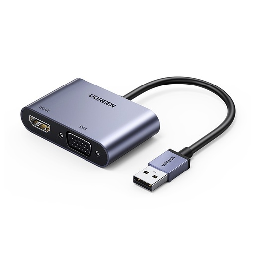 фото Адаптер ugreen cm449 (20518) usb 3.0 to hdmi+vga card 1080p, серый