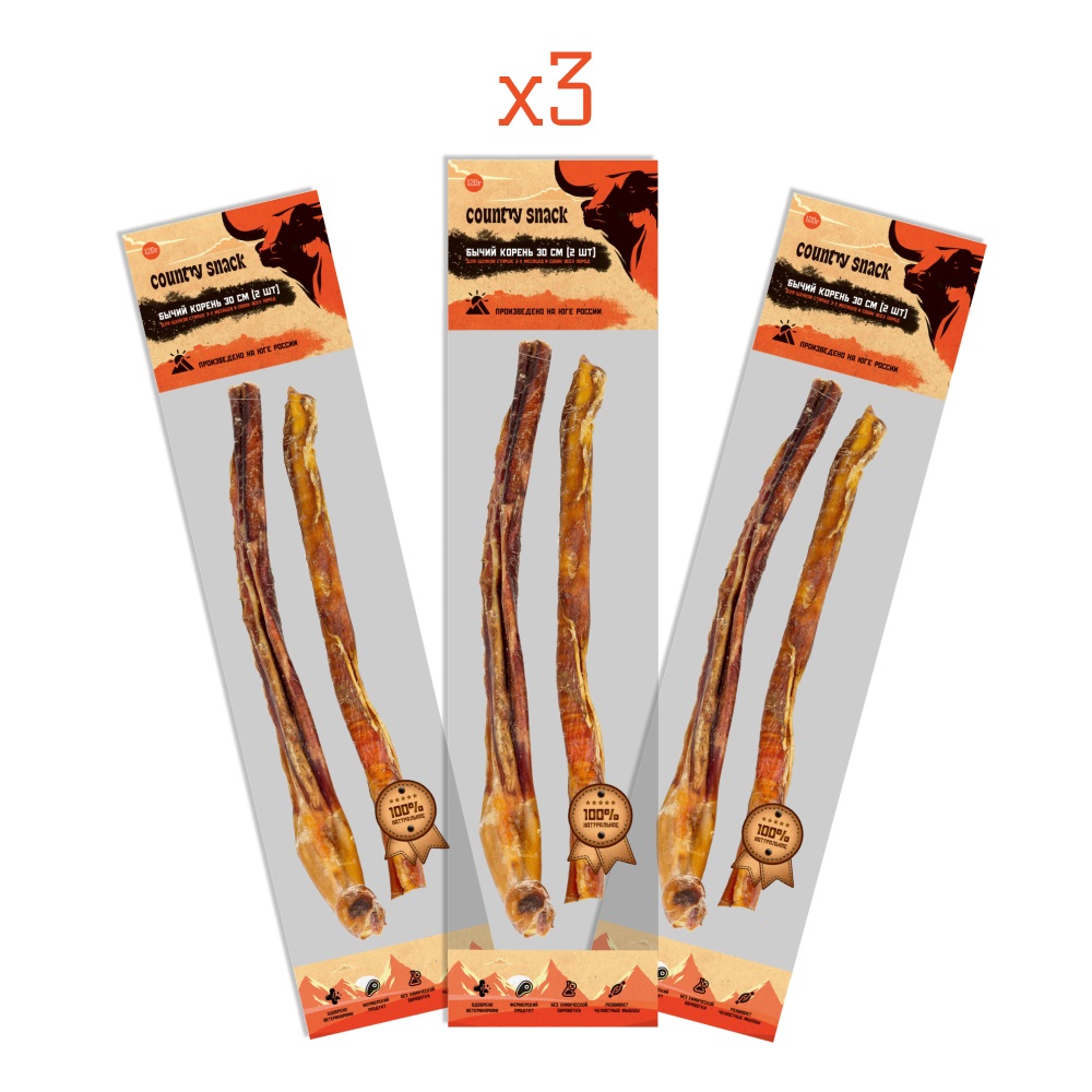 

Лакомство для собак Country snack, Бычий корень (2 шт), 3 уп по 120 г