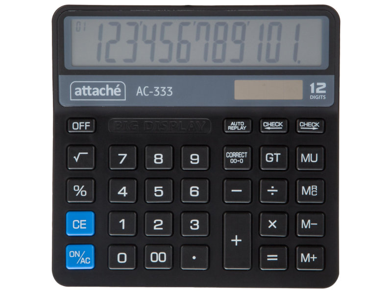 Калькулятор настольный КОМПАКТН Attache AС-333,12р,дв.пит,147х145х28мм,черн