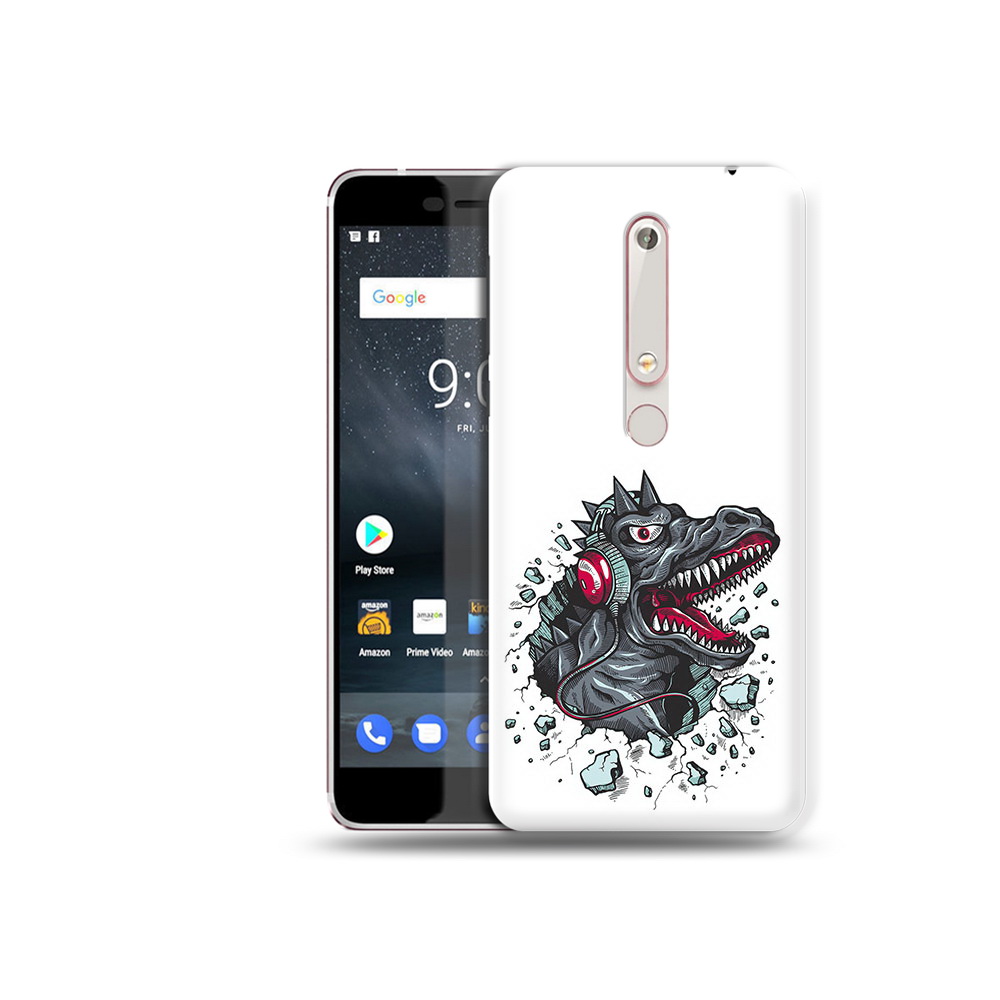 

Чехол MyPads Tocco для Nokia 6 Нарисованный динозавр в наушниках, Прозрачный, Tocco