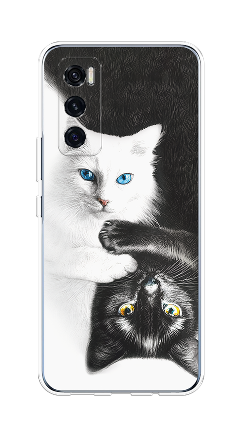 

Чехол на Vivo V20 SE "Коты Инь-Янь", Черный;белый;голубой, 263550-1