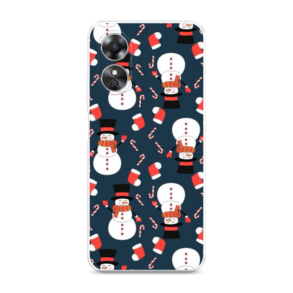 

Чехол для Oppo A17 "Синие снеговики", Синий;белый;красный, 2512050-5