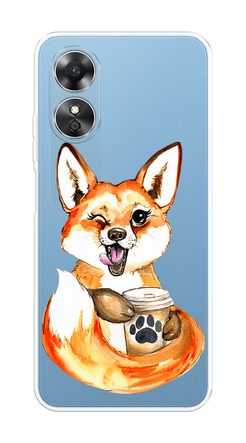 

Чехол на Oppo A17 "Подмигивающая лиса с кофе", Оранжевый;белый;коричневый, 2512050-4