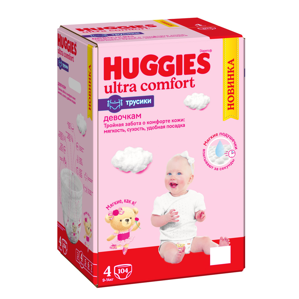 

Подгузники-трусики Huggies для девочек 9-14 кг, 4 размер, 104 шт