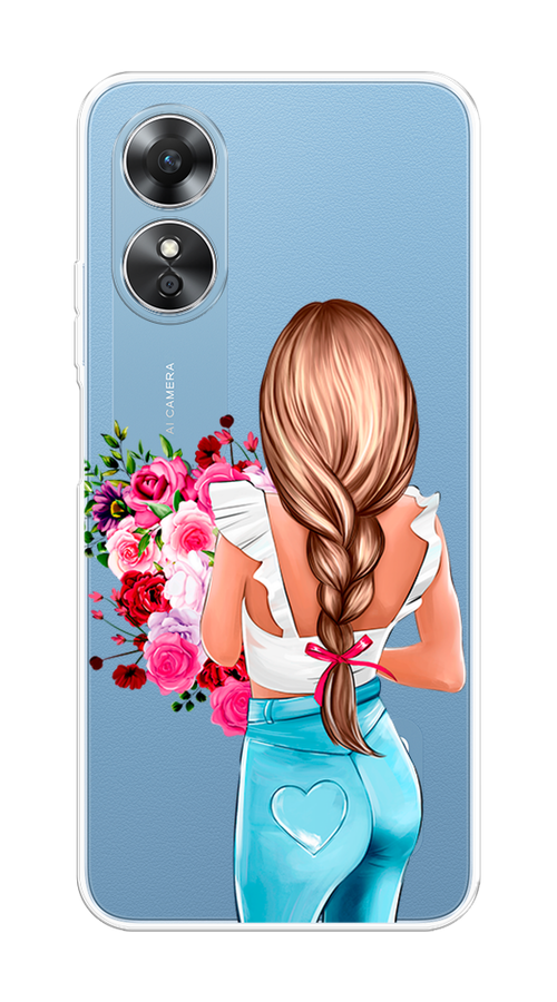 

Чехол на Oppo A17 "Девушка с цветами", Коричневый;розовый;голубой, 2512050-6