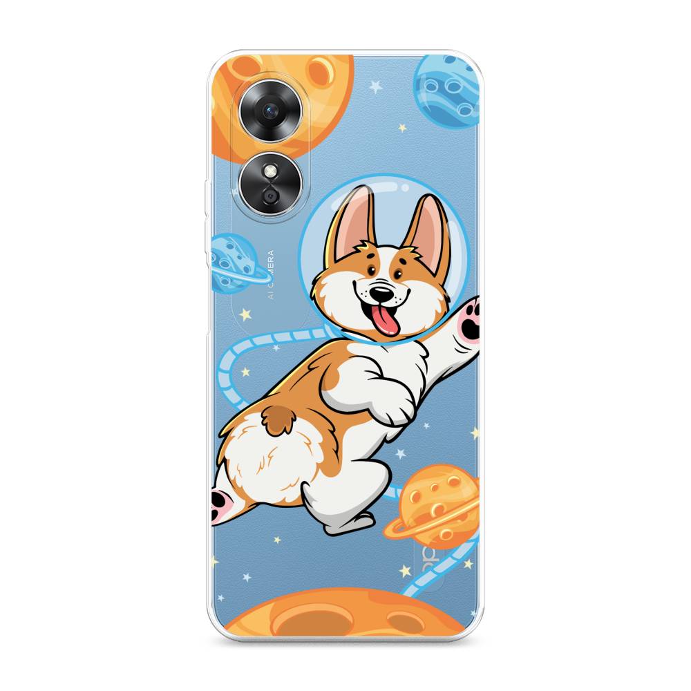 

Чехол на Oppo A17 "Корги-космонавт", Голубой;бежевый;белый, 2512050-1
