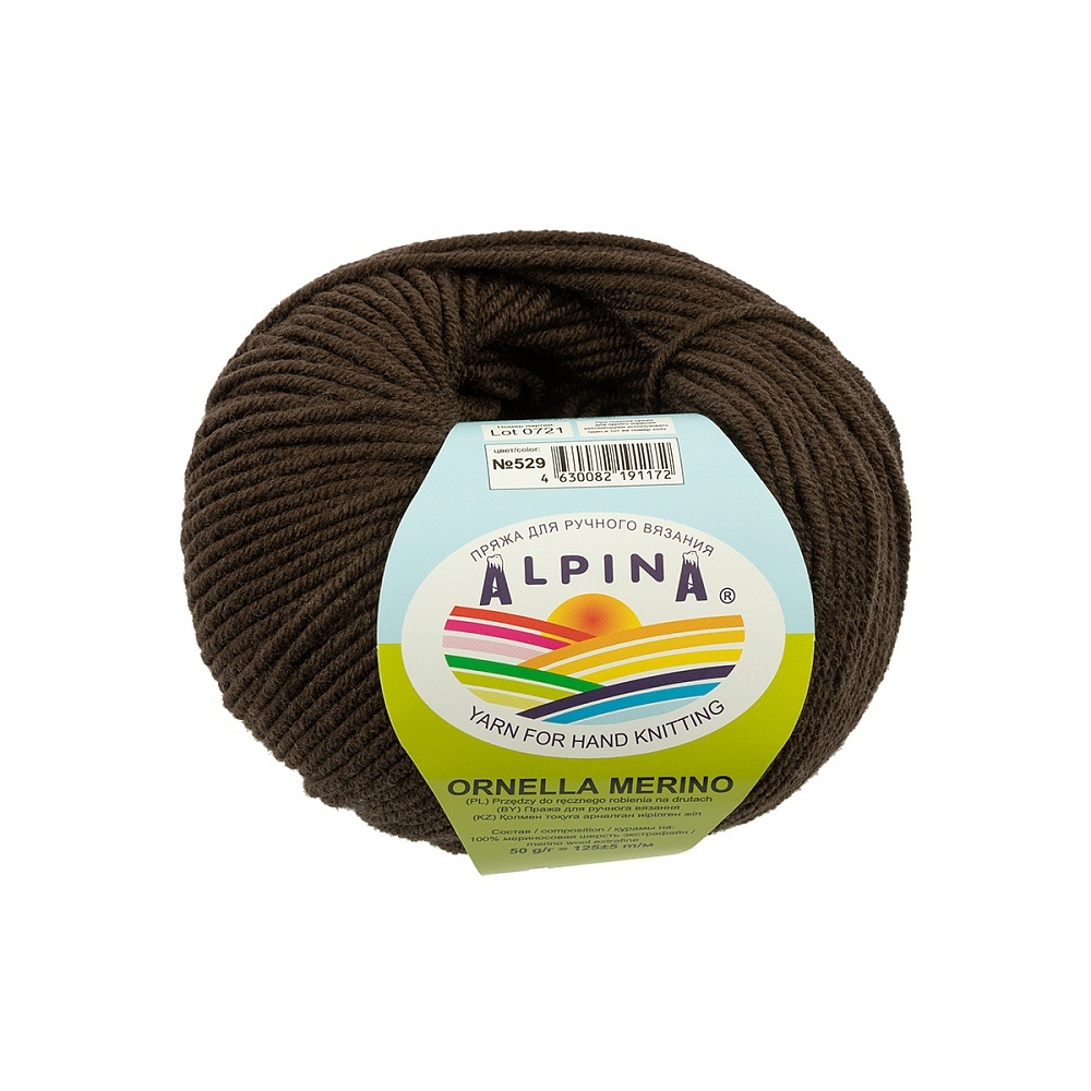 фото Alpina ornella merino, 10 шт по 50 г, 125 м, 529 коричневый