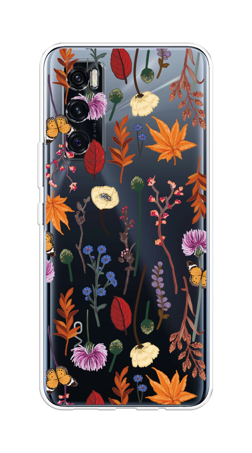 

Чехол на Vivo V20 SE "Orange Purple flowers", Оранжевый;красный;розовый;желтый;прозрачный, 263550-1