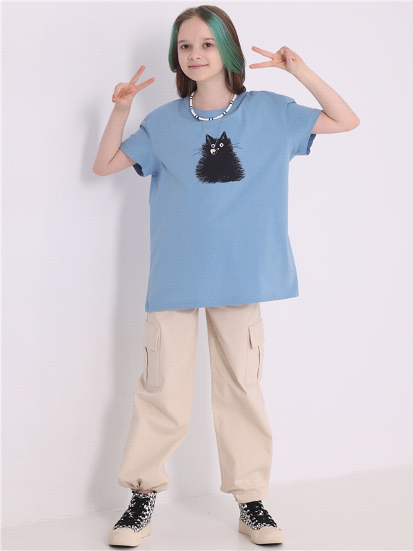 Футболка детская Апрель ф274001010Р1, серо-голубой250 Черный пушок, 140