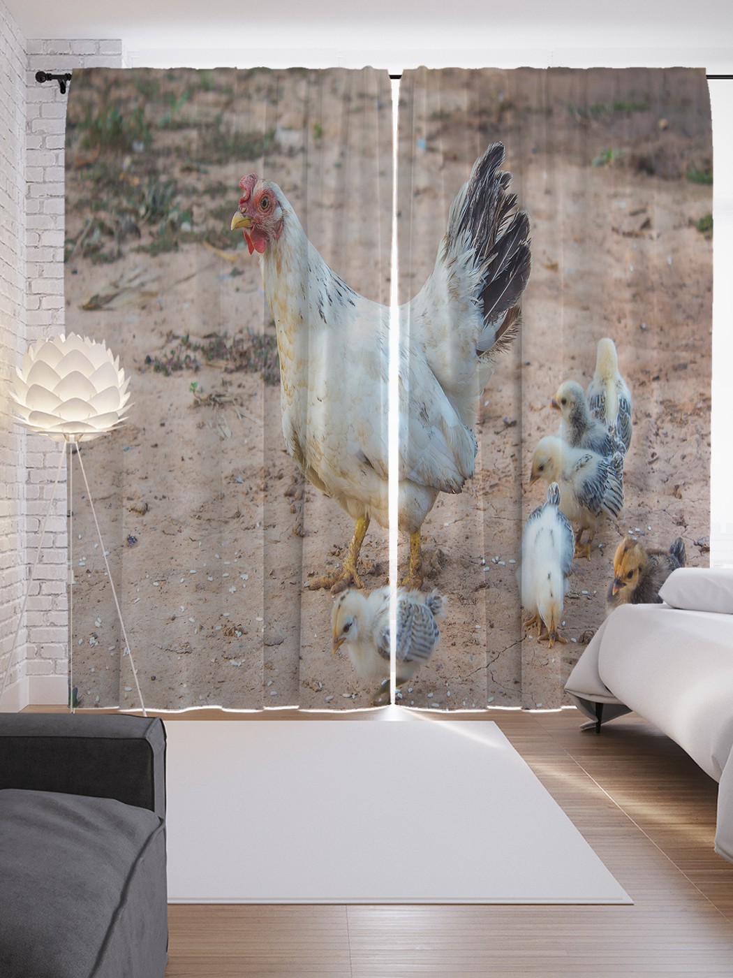 

Шторы с фотопечатью JoyArty "Наседка с цыплятами" из сатена, 290х265 см, Наседка с цыплятами