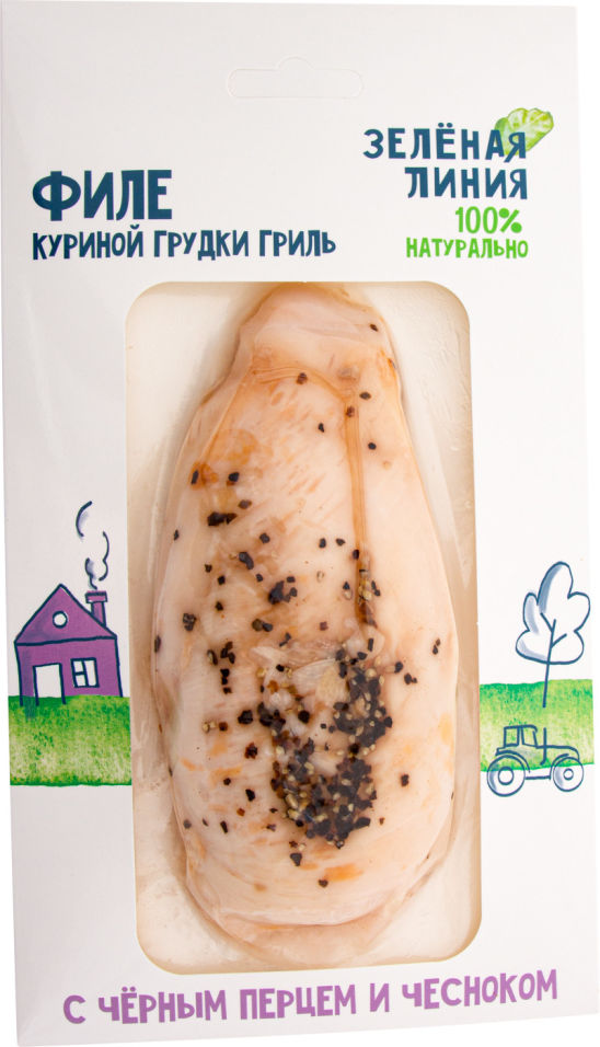 

Филе Зеленая линия Куриное гриль с черным перцем и чесноком 182г