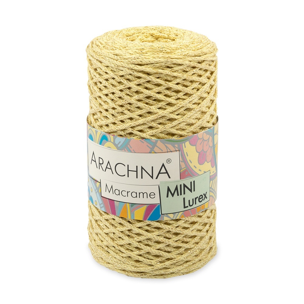 

Пряжа ARACHNA Macrame Mini Lurex, 4х250 г, 200 м, 124 свето-желтый-золото