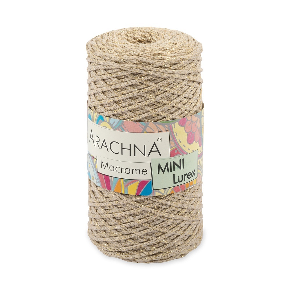 

Пряжа ARACHNA Macrame Mini Lurex, 4х250 г, 200 м, цвет 03 бежевый-золото