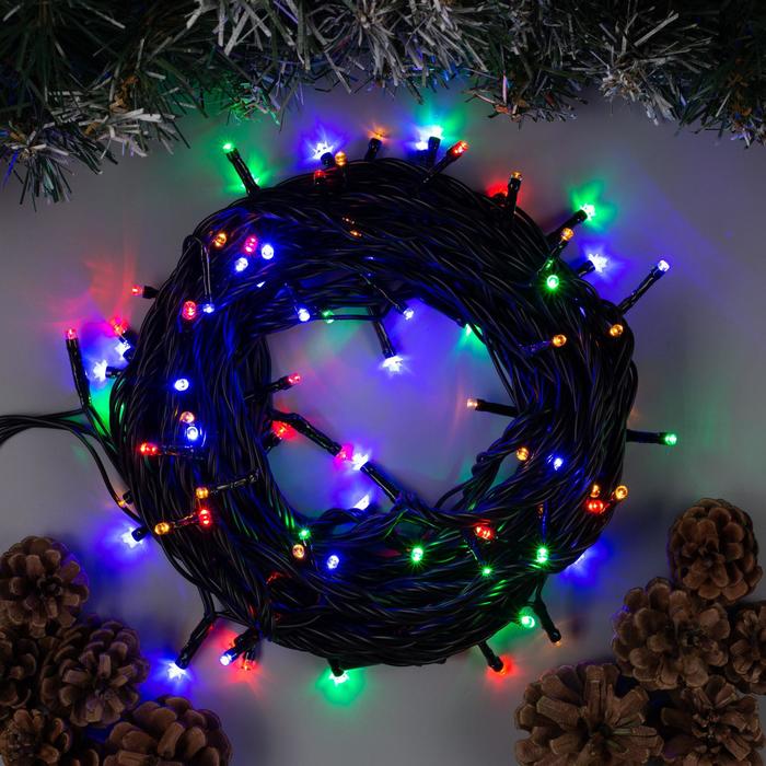 фото Гирлянда нить 10 м, ip44, умс, темная нить, 100 led, свечение мульти, 220 в nobrand