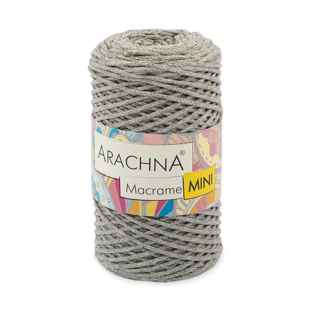 

ARACHNA Macrame Mini, хлопок, полиэстер, 4х250 г, 200 м, цвет 42 серый меланж