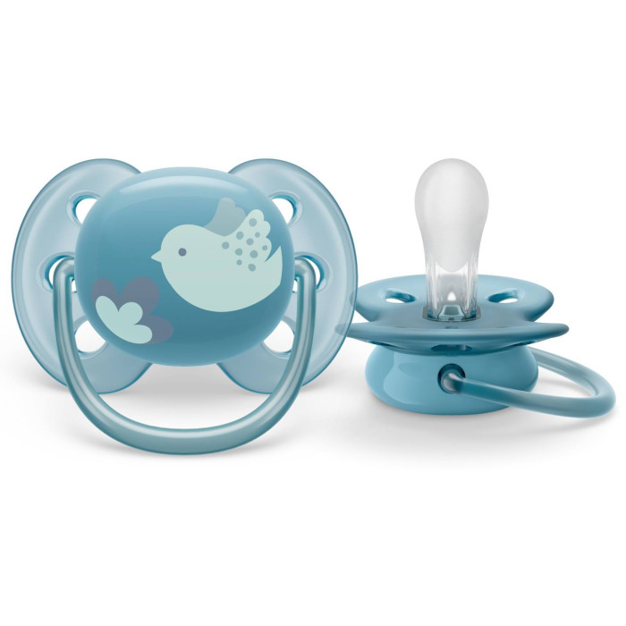 Пустышка детская, philips avent, ultra soft 6-18 мес scf092/0 с футляром, голубой