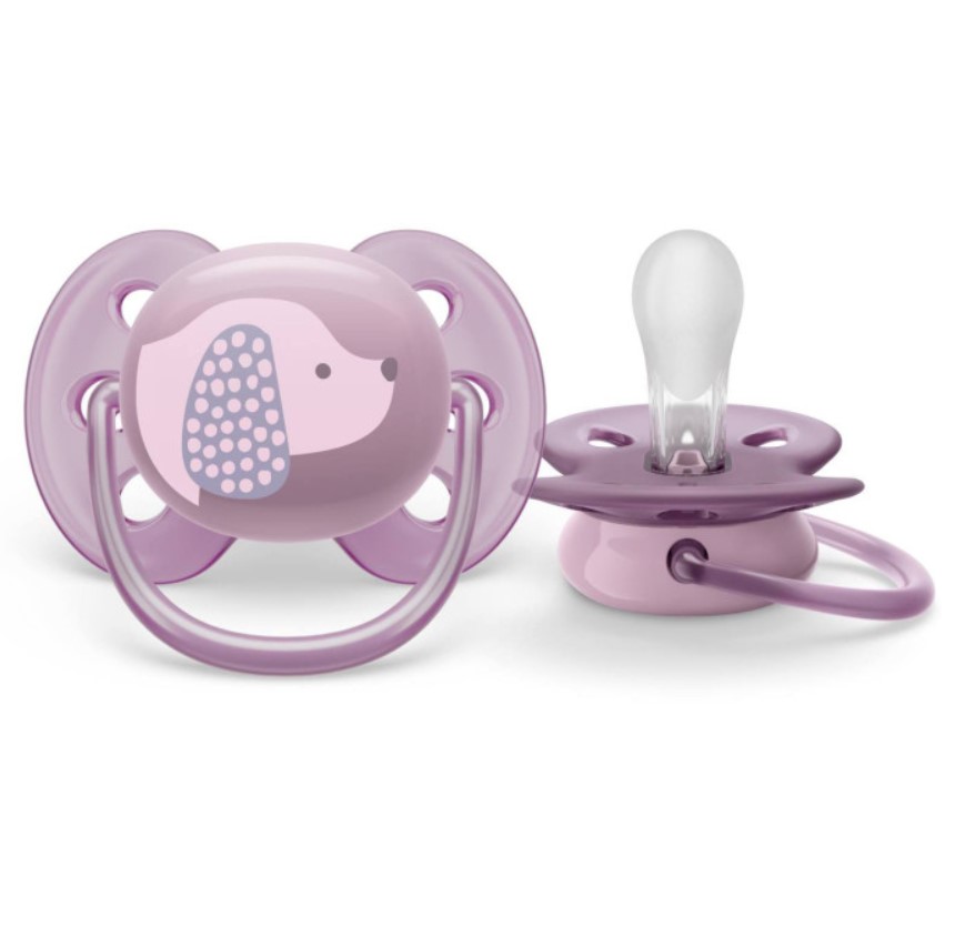 

Пустышка детская, philips avent, ultra soft 6-18 мес scf092/0 с футляром, розовый