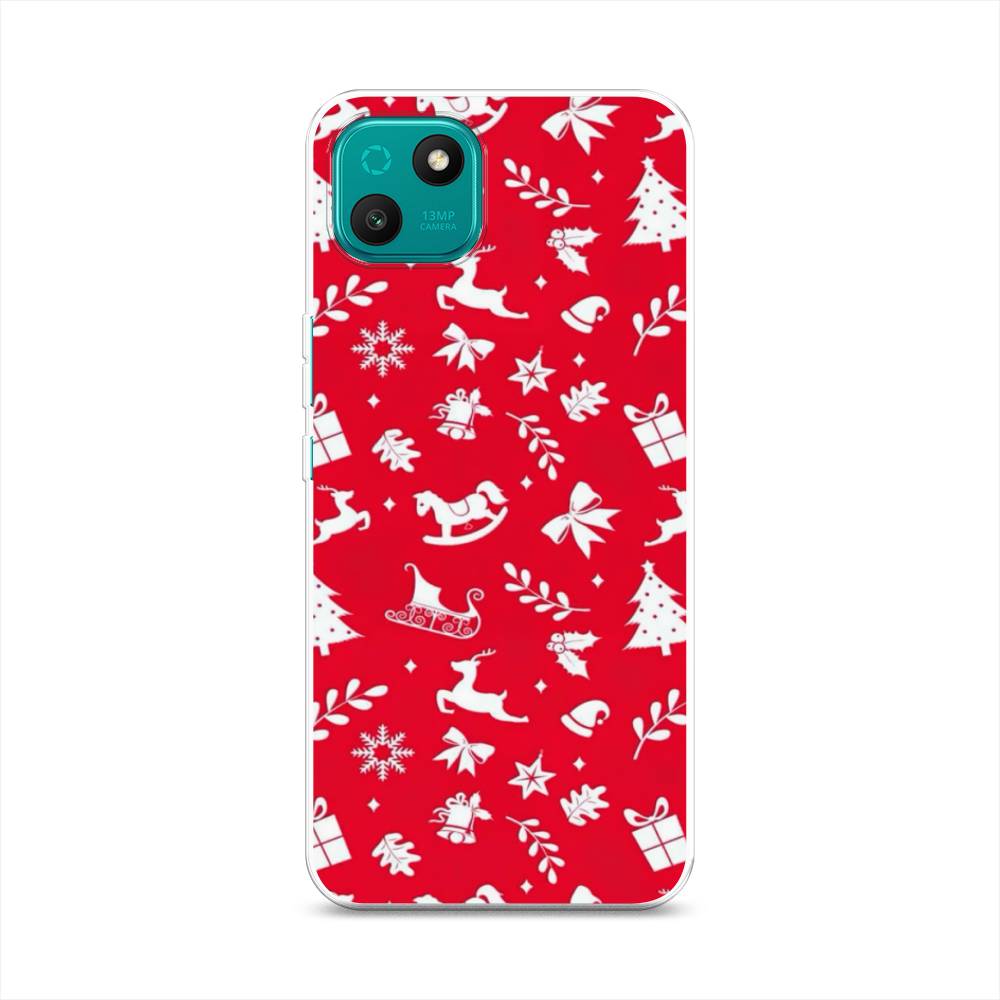 

Чехол на Wiko T10 "Красный новогодний фон", Красный;белый, 3400250-5
