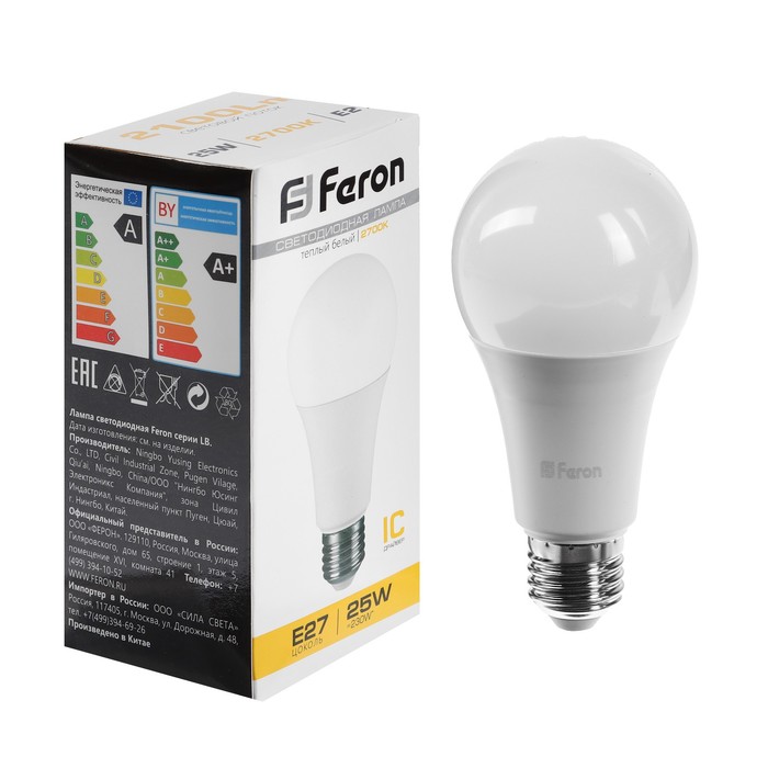 

Лампа светодиодная FERON, 230V E27 2700K A65, LB-100