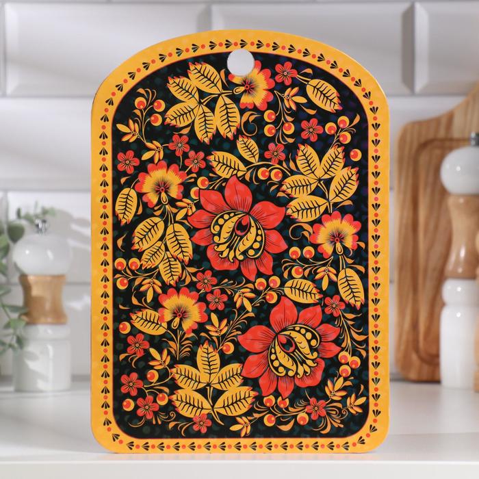 

Доска разделочная сувенирная "Хохлома, чёрный фон", 19,5x27,5 см, Красный;черный