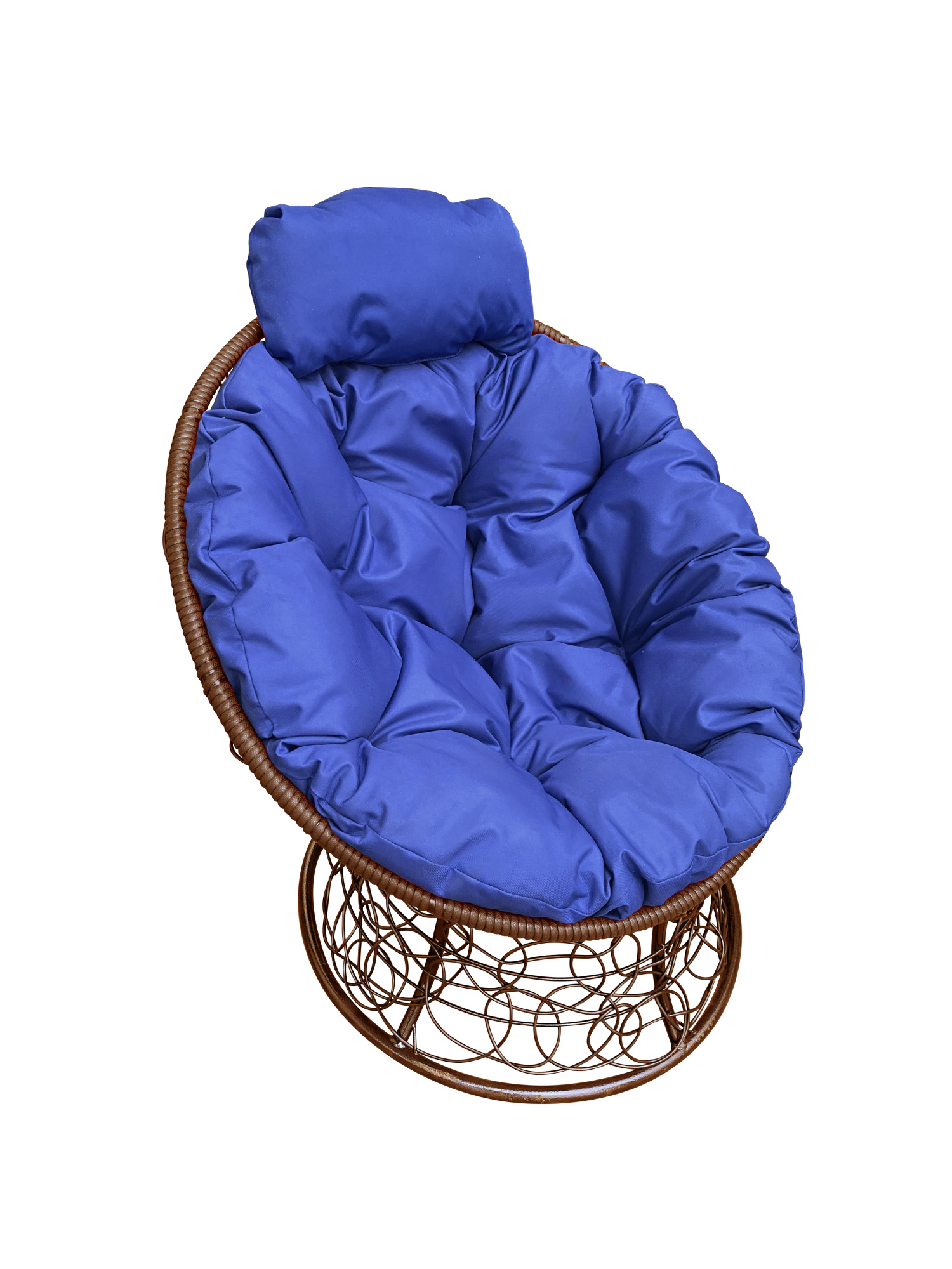 фото Кресло садовое m-group папасан мини коричневое ротанг 12070210 синяя подушка