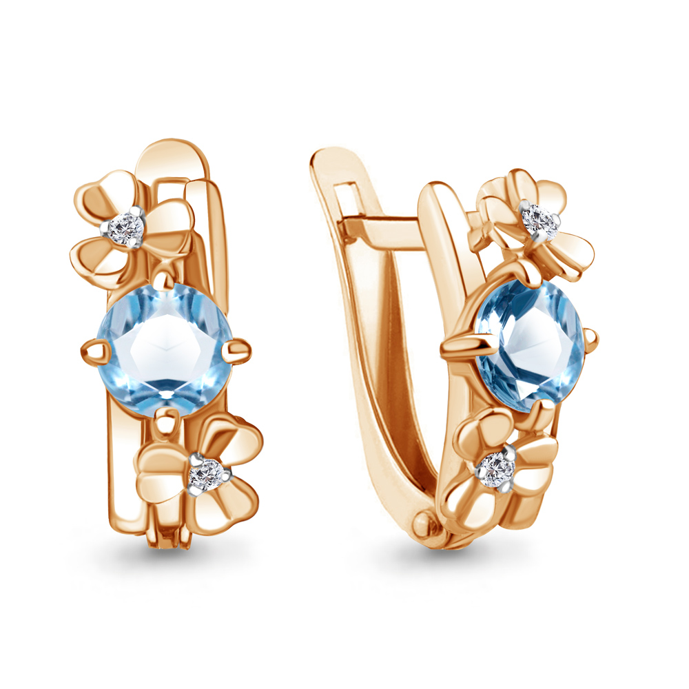 

Серьги из серебра Aquamarine 4765105А, топаз/фианит, 4765105А_925_з